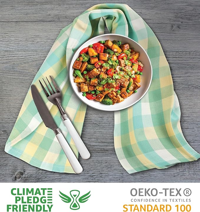 Urban Villa Kitchen Towels Set of 6 Green Sand Buffalo Checks Kitchen Towels 20X30 Inches 100% Cotton Highly Absorbent Kitchen Towels Premium Quality Ultra Soft Mitered Corners KitchenTowels