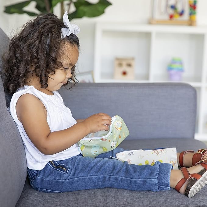 Bumkins Reusable Snack Bags, for Kids School Lunch and for Adults Portion, Washable Fabric, Waterproof Cloth Zip Bag, Supplies Travel Pouch, Food-Safe, 2-pk Camp Friends and Gear