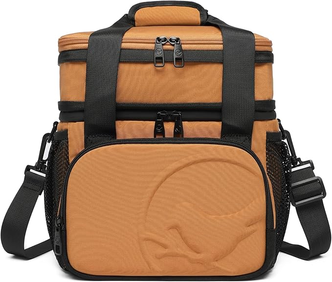 SUNNY BIRD Dual Compartment Lunch Bag, 13L Insulated Adult Lunch Box for Work (Brown)