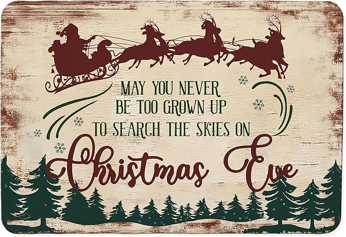 Vintage Christmas Eve Dish Drying Mat, Xmas Santa Reindeer Sleigh Coffee Bar Mat for Countertops, Retro Christmas Tree Absorbent Dish Drying Mats for Kitchen Counter Coffee Maker, 16x24 Inch