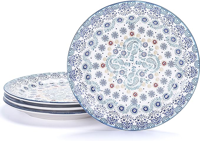 Bico Blue Talavera Salad Plates Set of 4, 8.75 Inch Ceramic Dessert Plates for Salad, Appetizer, Side Dishes, Microwave and Dishwasher Safe, Gift for Housewarming and Thanksgiving