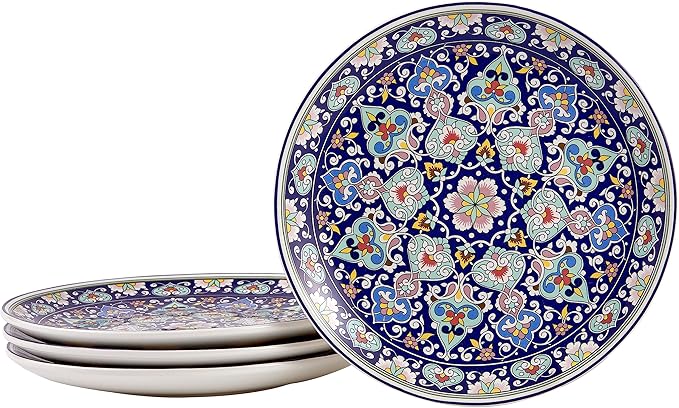 Bico Mandala Kaleidoscope Salad Plates Set of 4, 8.75 Inch Ceramic Dessert Plates for Salad, Appetizer, Side Dishes, Microwave and Dishwasher Safe, Gift for Housewarming and Thanksgiving
