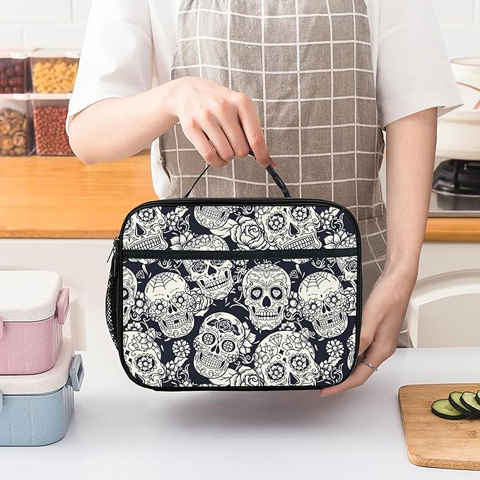 Skull Lunch Bag Insulated Reusable Lunch Box Kids Girls Boys Cooler Thermal Tote Bag For Men Women School Work Picnic