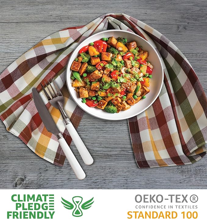 Urban Villa Fall Kitchen Towels Harvest Checks Dish Towels Set of 6 20" X30” 100% Cotton Highly Absorbent Quick Drying Dish Cloths & Dish Towels Thanks Giving Tea Towels with Hanging Loop Bar Towels