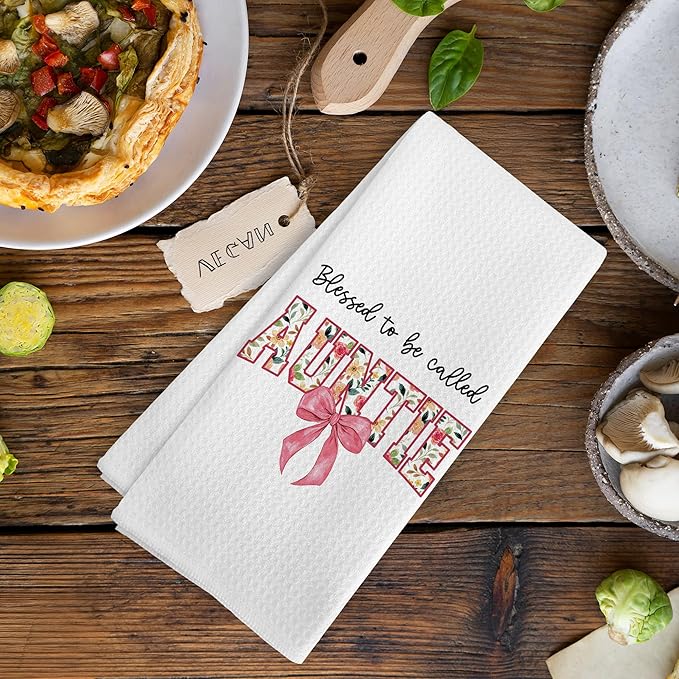 Auntie Gifts for Women from Niece Nephew, Mothers Day Christmas Birthday Kitchen Gifts, Blessed to be Called Auntie Kitchen Dish Hand Tea Towels for Bathroom,16x24 Inch