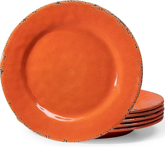 11" Melamine Dinner Plates, 6-piece dining Plate Set Unbreakable Dinnerware Plates for Indoor and Outdoor, Unbreakable Dishes Set of 6, Lightweight RV plates, Orange…