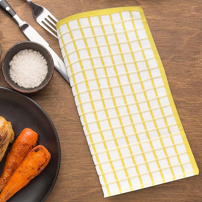 Urban Villa Kitchen Towels Yellow/White Set of 3 Terry Kitchen Towels 100% Cotton Ultra Soft Size 20X30 Inches Highly Absorbent Over Sized KitchenTowels with Hanging Loop KitchenTowels