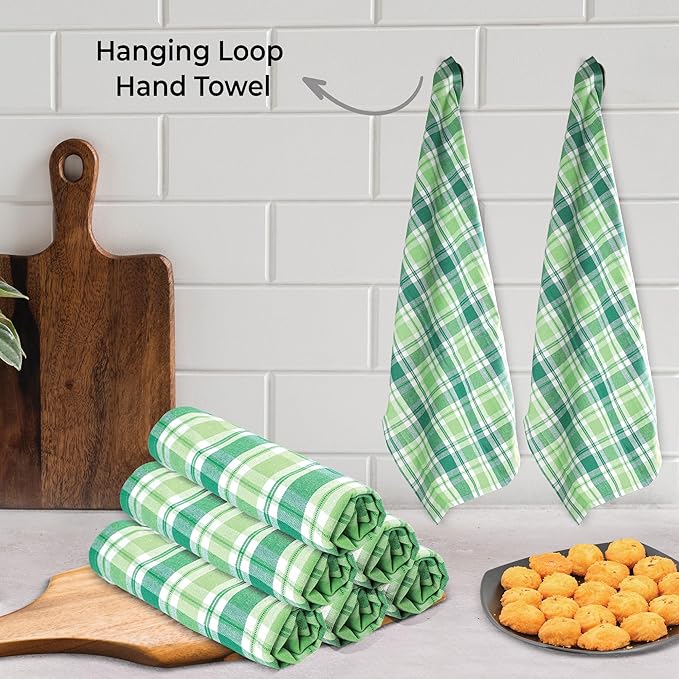 Urban Villa Green Checks Kitchen Towels Set of 6 Buffalo Checks Kitchen Towels 20X30 Inches 100% Cotton Highly Absorbent Kitchen Towels Premium Quality Ultra Soft Mitered Corners Towel