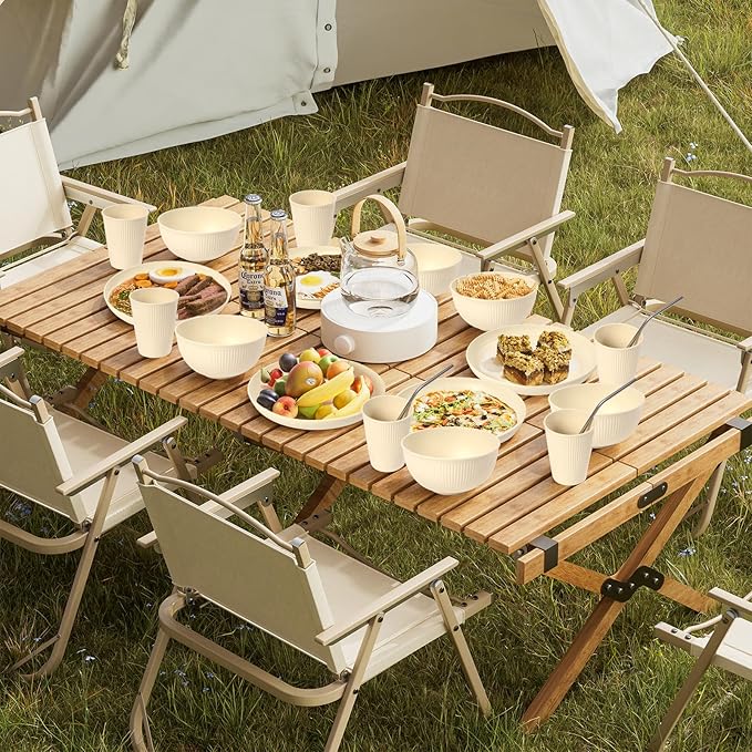 64PCS Wheat Straw Dinnerware Set for 8 BPA Free Kitchen Unbreakable Set for Home Outdoor Camping