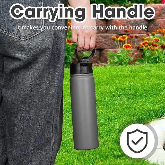 24 oz Insulated Water Bottle with Straw, Stainless Steel Double Wall Vacuum Thermos with Straw Lid Leak Proof, Wide Mouth Lid, Keep Cold and Hot