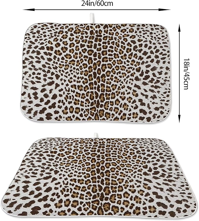 Brown Leopard Print Drying Mat 18x24 Inches For Kitchen Counter Boho Animal Skin Cheetah Print Kitchen Decoration Drying Mat Decorative Boho Pad for Kitchen Dining Room,Office Decor