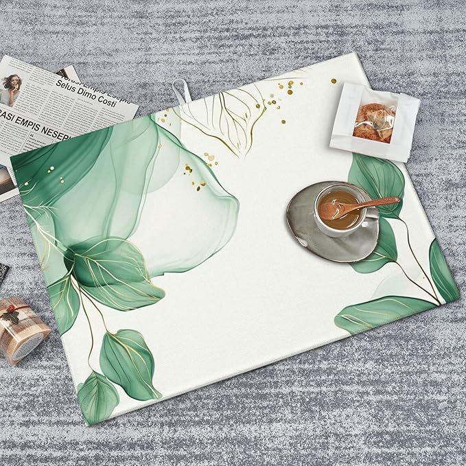 Watercolor Green Palm Leaves Dish Drying Mat 18x24 Inch, Microfiber Absorbent Fast Dry Mat Large Dish Mat Drying Kitchen Mat, Kitchen Drying Pad for Kitchen Counter Coffee Bar Decor Gifts