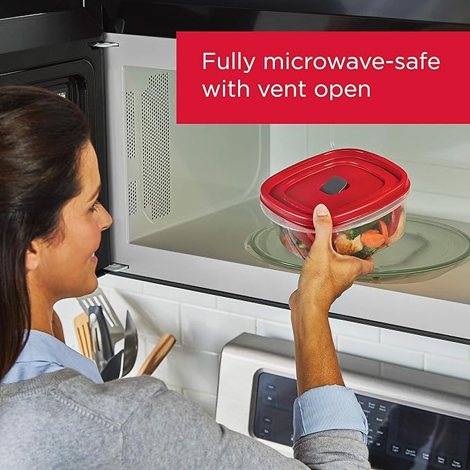 Rubbermaid 16-Piece BPA-Free Plastic Food Storage Set, Red Vented Lids - Microwave, Dishwasher Safe: Perfect for Meal Prep, Leftovers, and Kitchen Organization