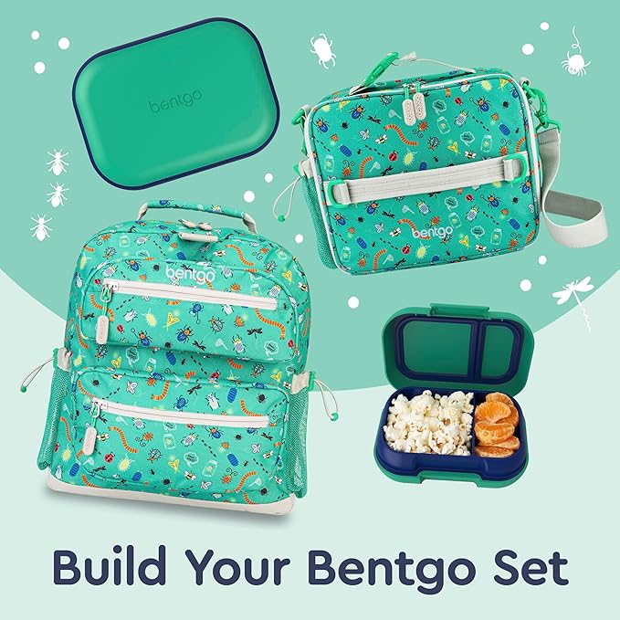 Bentgo Chill Kids Leak-Proof Lunch Box - 4-Compartment Bento Box with Built-In Ice Pack, 3.3 Cup Capacity, PFAS & BPA-Free, Microwave & Dishwasher Safe, Ideal Size for Ages 3 to 7 (Green/Navy)