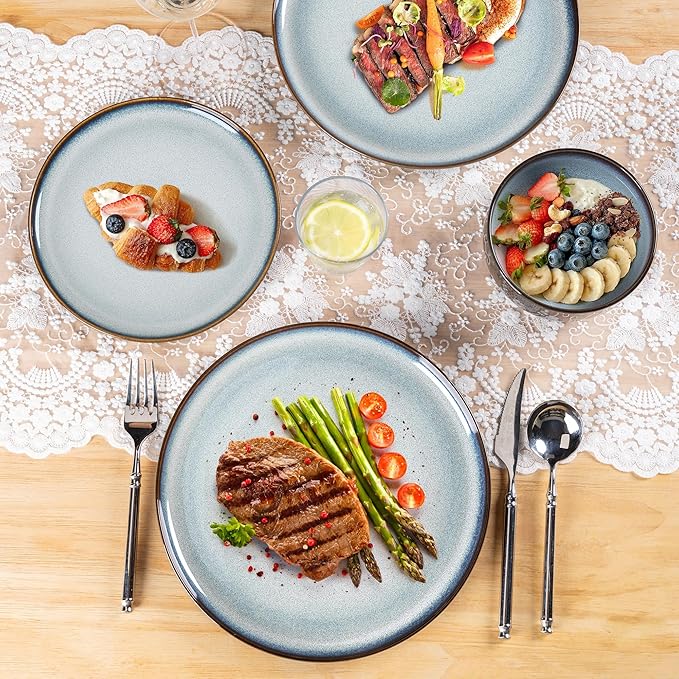 LERATIO Ceramic Dinnerware Sets for 4,12 Pieces Poreclain Plates and Bowls Sets,Scratch Resistant Dishes,Dishwasher & Microwave Safe,Oven Safe Dishes Set,Service for 4-Gray White