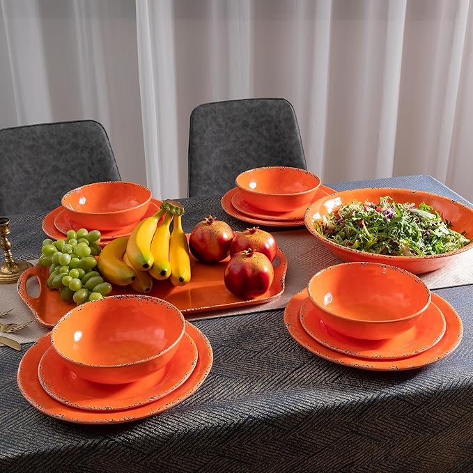 11" Melamine Dinner Plates, 6-piece dining Plate Set Unbreakable Dinnerware Plates for Indoor and Outdoor, Unbreakable Dishes Set of 6, Lightweight RV plates, Orange…