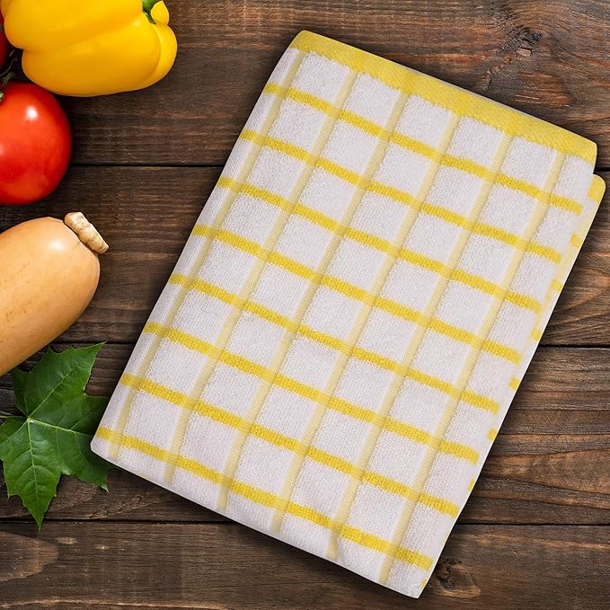 Urban Villa Kitchen Towels Yellow/White Set of 3 Terry Kitchen Towels 100% Cotton Ultra Soft Size 20X30 Inches Highly Absorbent Over Sized KitchenTowels with Hanging Loop KitchenTowels