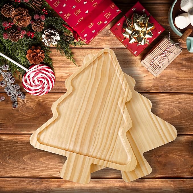 Christmas Serving Tray, Wood Christmas Tree Serving Platters Charcuterie Board, Wooden Christmas Serving Dishes, Table Decorations Supplies for Christmas Party