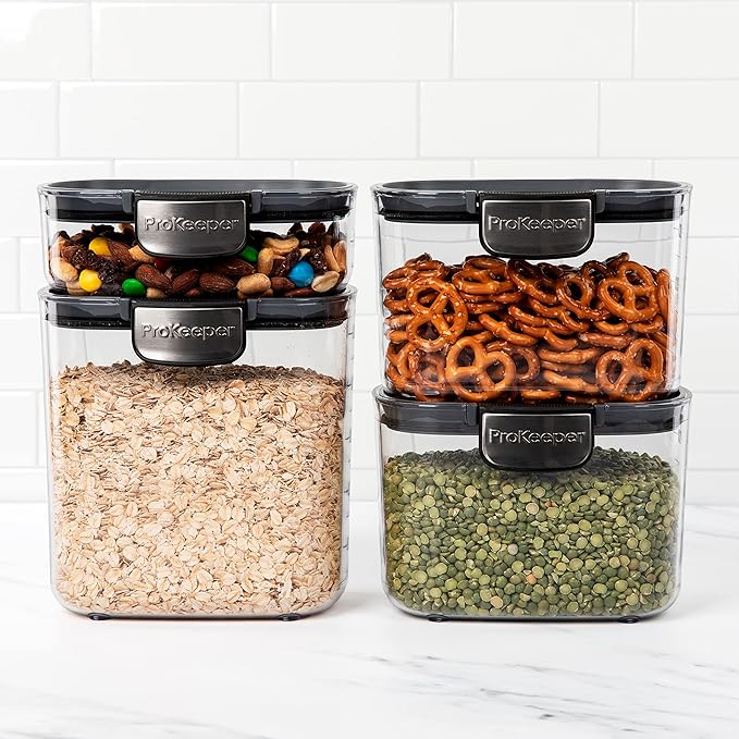 Progressive International ProKeeper+ 4-Piece Clear Plastic Modular Airtight Pantry Food/Snack Kitchen Storage Organization Container Canister Set
