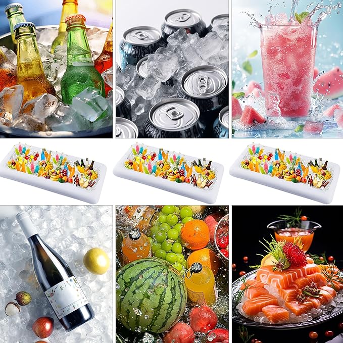 2 Packs Inflatable Ice Serving Trays, 51"x25"x4.5" Oversized PVC Inflatable Salad Serving Bars Ice Cooler with Drain Plug, Blow Up Food Drink Chilling Container for Buffet BBQ Pool Parties