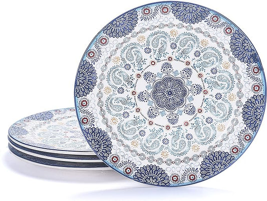 Bico Blue Talavera Dinner Plates Set of 4, 11 Inch Large Ceramic Plates for Pasta, Steak, Stylish Serving Dishes, Microwave and Dishwasher Safe, Gift for Housewarming and Thanksgiving