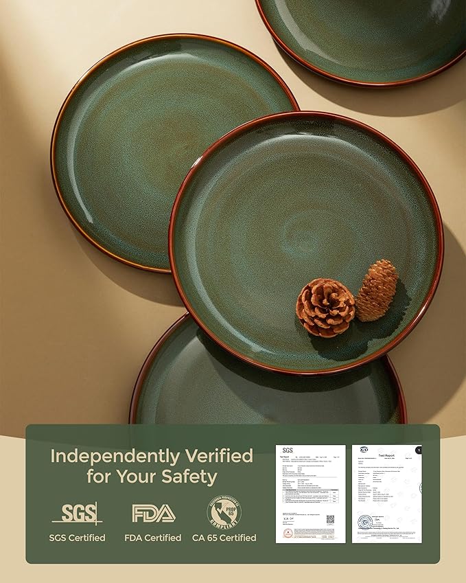 Stoneware Dinnerware Sets, Ceramic Plates and Bowls Set, Microwave & Dishwasher Safe Kitchen Dishes, Modern Dinner Salad Plates | Cereal Bowls, Dishware Sets Service for 4 Sage Green