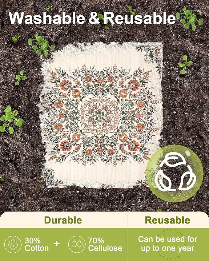 6 Pack Swedish Dishcloths for Kitchen - Reusable Dish Cloths for Washing Dishes Absorbent Cute Funny Kitchen Towels Cleaning Sponge, Bohemi