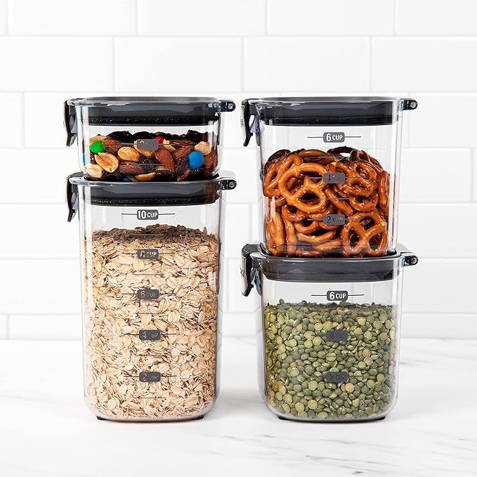 Progressive International ProKeeper+ 4-Piece Clear Plastic Modular Airtight Pantry Food/Snack Kitchen Storage Organization Container Canister Set