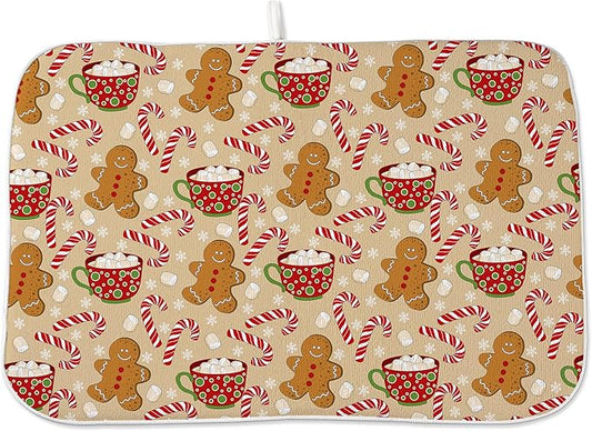 Christmas Drying Mat 18x24 Inches For Kitchen Counter Winter Brown Gingersnap Man Kitchen Decoration Drying Mat Decorative Pad for Kitchen Dining Room Christmas Decoration,Office Decor