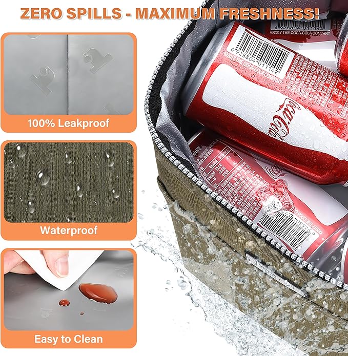 Tirrinia Insulated Lunch Bag for Women Men, Leakproof Lunch Box Containers for Adult, Work, School, Soft Lunchbox for Kids,Boys, Adult Cooler Bag for Picnic Hiking Beach,Olive