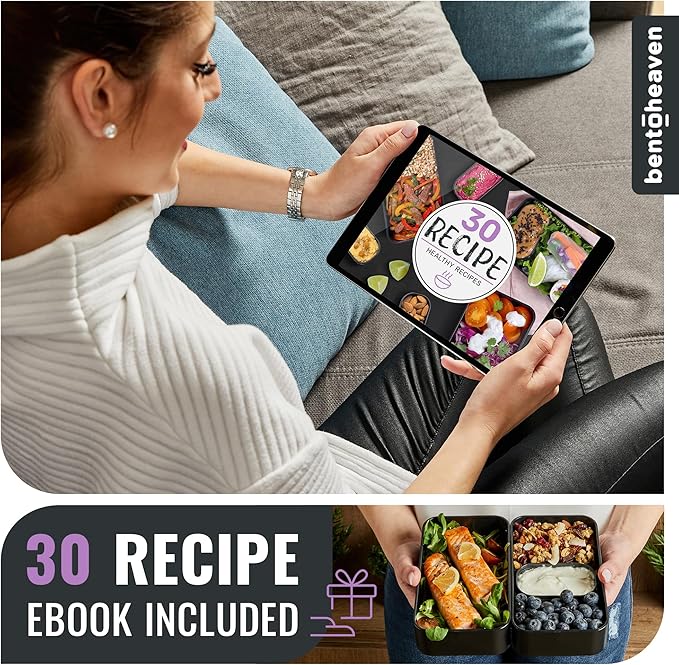 Bentoheaven Premium Bento Box Adult Lunch Box with Compartments for Women & Men, Set of Utensil & Chopsticks & Dip Container, Cute Japanese Kids Bento Lunch Box, Microwavable (Violet Me Go)