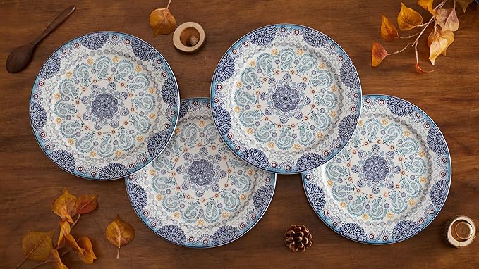 Bico Blue Talavera Dinner Plates Set of 4, 11 Inch Large Ceramic Plates for Pasta, Steak, Stylish Serving Dishes, Microwave and Dishwasher Safe, Gift for Housewarming and Thanksgiving