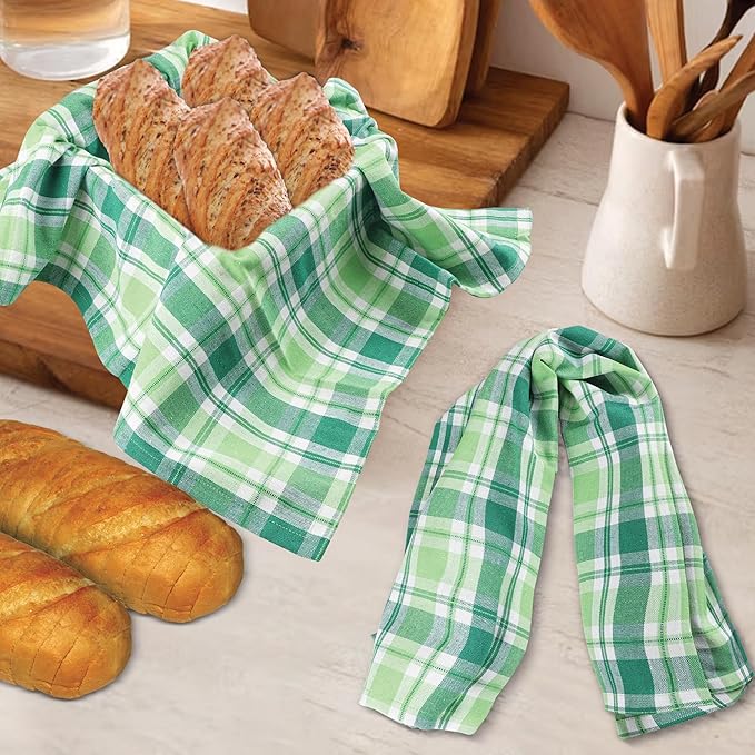 Urban Villa Green Checks Kitchen Towels Set of 6 Buffalo Checks Kitchen Towels 20X30 Inches 100% Cotton Highly Absorbent Kitchen Towels Premium Quality Ultra Soft Mitered Corners Towel