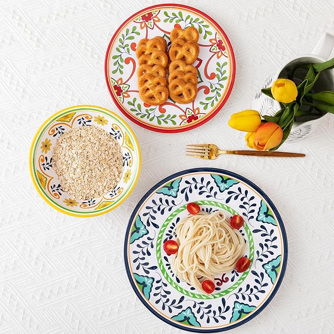 Talavera Melamine Large Serving Bowl, 13.75" x 2.75" Mixing, Pasta Serving Bowls set of 2,100% Melamine Soup Bowl Salad Bowl Fruit Bowls,Lightweight and Unbreakable…