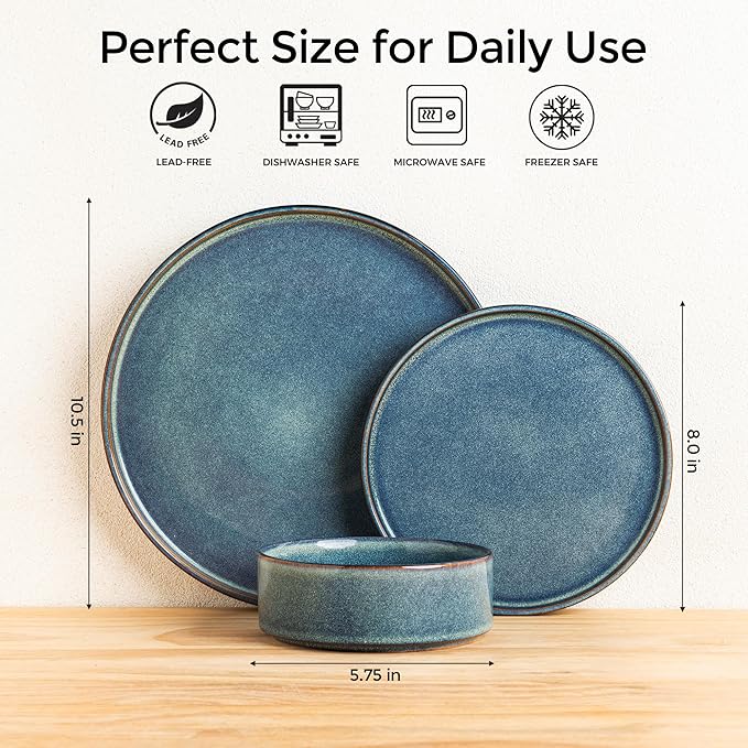 AmorArc Ceramic Dinnerware Sets, Handmade Reactive Glaze Stoneware Plates and Bowls Sets,Highly Chip and Crack Resistant | Dishwasher & Microwave Safe Dishes Set, Service for 6 (18pc)