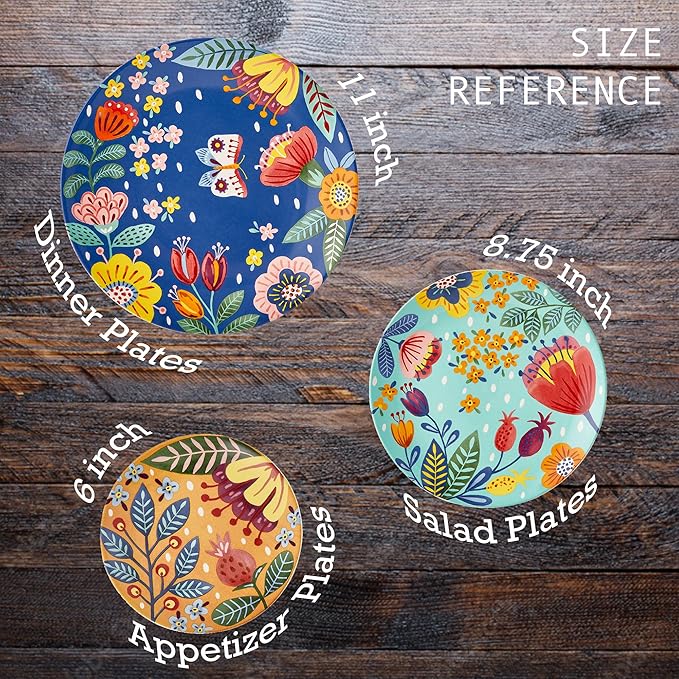 Bico Alice in Dreamland Salad Plates Set of 4, 8.75 Inch Ceramic Dessert Plates for Salad, Appetizer, Side Dishes, Microwave and Dishwasher Safe, Gift for Housewarming and Thanksgiving