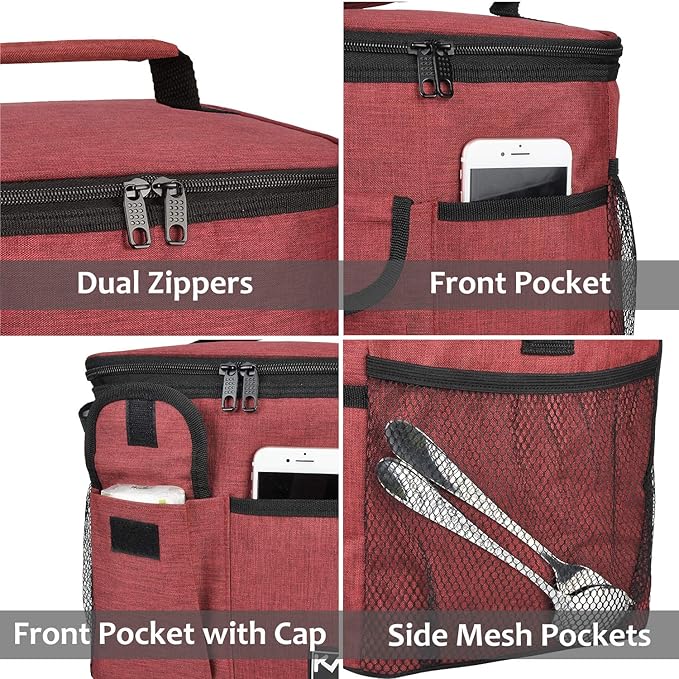 Tirrinia Insulated Large Lunch Bag for Women Men, Leakproof Lunch Box Containers for Adults, Work, School, Soft Lunchbox for Kids, Boys, Adult Cooler Bag for Picnic, Hiking,Beach