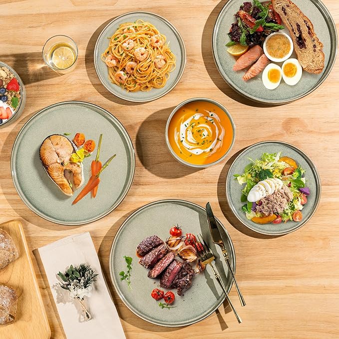 AmorArc Ceramic Dinnerware Sets, Handmade Reactive Glaze Stoneware Plates and Bowls Sets,Highly Chip and Crack Resistant | Dishwasher & Microwave Safe Dishes Set, Service for 6 (18pc)