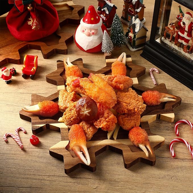 6 Pcs Christmas Appetizer Platter 12 Inch Christmas Cutting Board Acacia Serving Trays Wood Charcuterie Board Tray Snack Dessert Candy Dish Plate for Kitchen Gifts(Snowflakes)