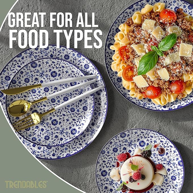 Trendables Heavy Duty Paper Plates Set For 16 Guests - 16 Each Of 8-inch And 10-inch Disposable Plates For Party - Fancy 32 Piece Dinnerware Set For All Occasions | Floral Design, Florentine