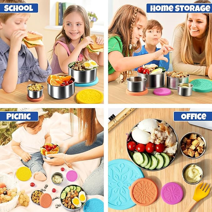 304 Stainless Steel Containers with Lids Small for Lunch, Leak-Proof Stainless Steel Food Storage Containers for Back to School Kids, 5 Pack Stackable (2oz, 4oz, 8oz, 14oz, 24oz)