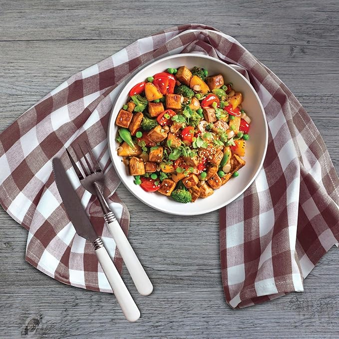 Urban Villa Kitchen Towels Set of 6 Buffalo Checks Brown/White Kitchen Towels 20X30 Inches 100% Cotton Highly Absorbent Kitchen Towels Premium Quality Ultra Soft Mitered Corners Kitchen Towels