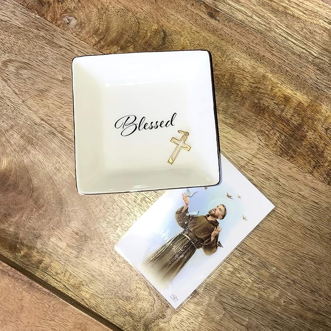Simply Charmed Blessed Ceramic Jewelry Dish or Ring Holder - Religious Gift for Mother's Day, Confirmation or Baptism
