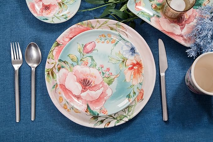 Bico Margret's Garden Salad Plates Set of 4, 8.75 Inch Ceramic Dessert Plates for Salad, Appetizer, Side Dishes, Microwave and Dishwasher Safe, Gift for Housewarming and Thanksgiving