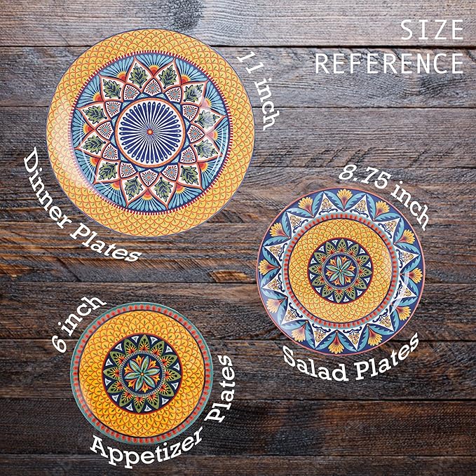 Bico Havana Salad Plates Set of 4, 8.75 Inch Ceramic Dessert Plates for Salad, Appetizer, Side Dishes, Microwave and Dishwasher Safe, Gift for Housewarming and Thanksgiving
