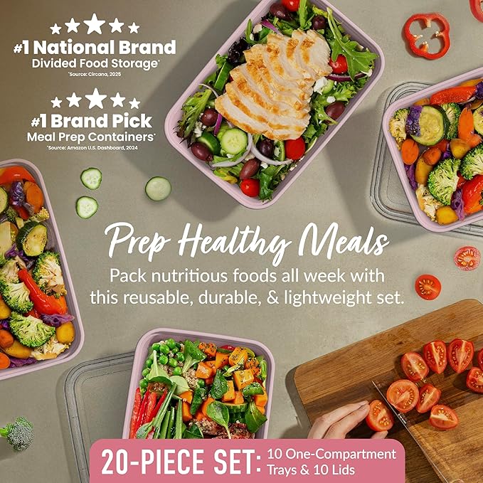 Bentgo Prep - 20-Piece 1-Compartment Reusable Meal Prep Containers with Lids, PFAS & BPA Free Materials, Durable, Microwave, Freezer, & Dishwasher Safe To Go Food Storage (Blush Pink)