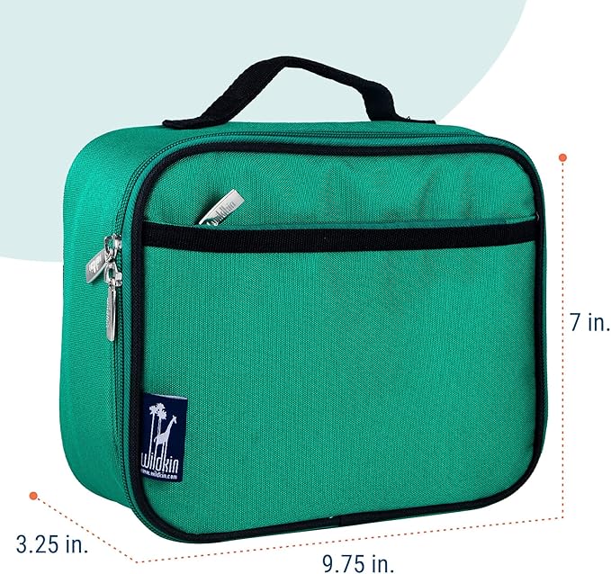 Wildkin Kids Insulated Lunch Box – Durable and Reusable for School & Travel - Emerald Green