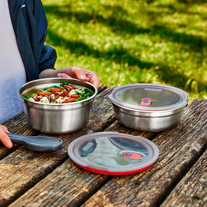 BLACK + BLUM Lunch Bowl - Reusable Meal Prep Containers for Picnic & Camping - Microwavable Stainless Steel Lunch & Dinner Food Storage Box with Leak Proof Lid - Dishwasher & Oven Safe - Medium 32oz