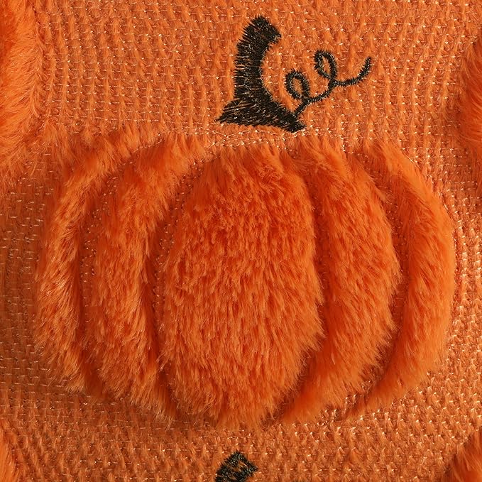 4TH Emotion Fall Pumpkin Decorative Pillow Covers 16x16 Set of 2, Orange Soft Plush Faux Fur Wool Farmhouse Throw Cushion Cases for Autumn Thanksgiving Holiday Home Decorations