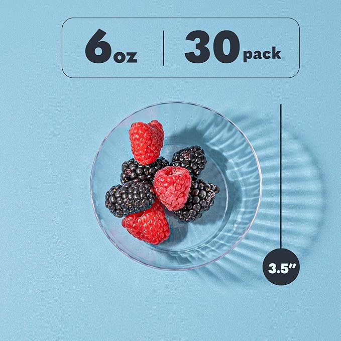 PLASTICPRO 30 Pack Crystal Like Clear Disposable Plastic Plates Dinner Dishes 6 ounce Bowls for Special Occasions Parties